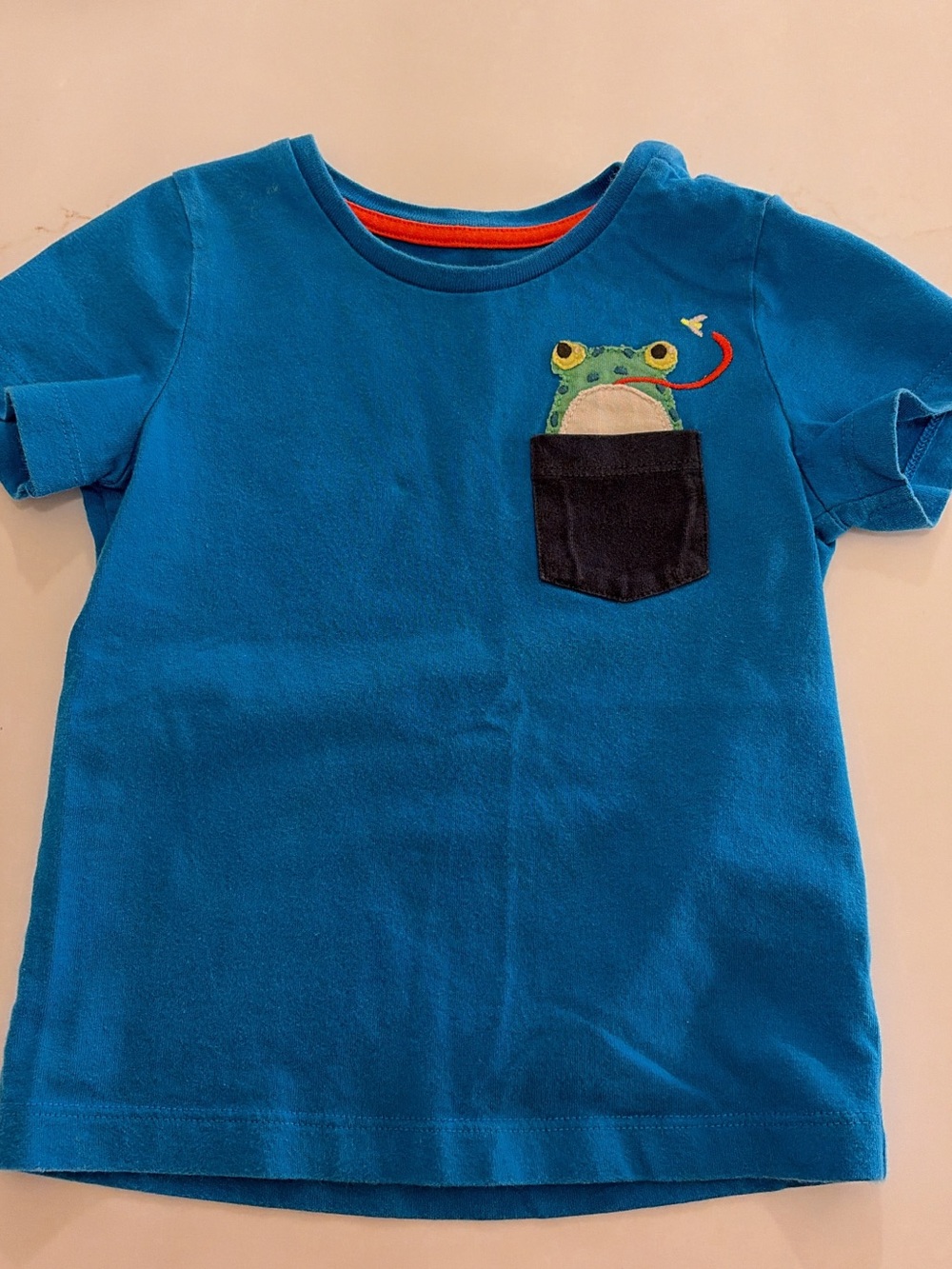 Baby Boden Bright Blue Tee with Frog Pocket